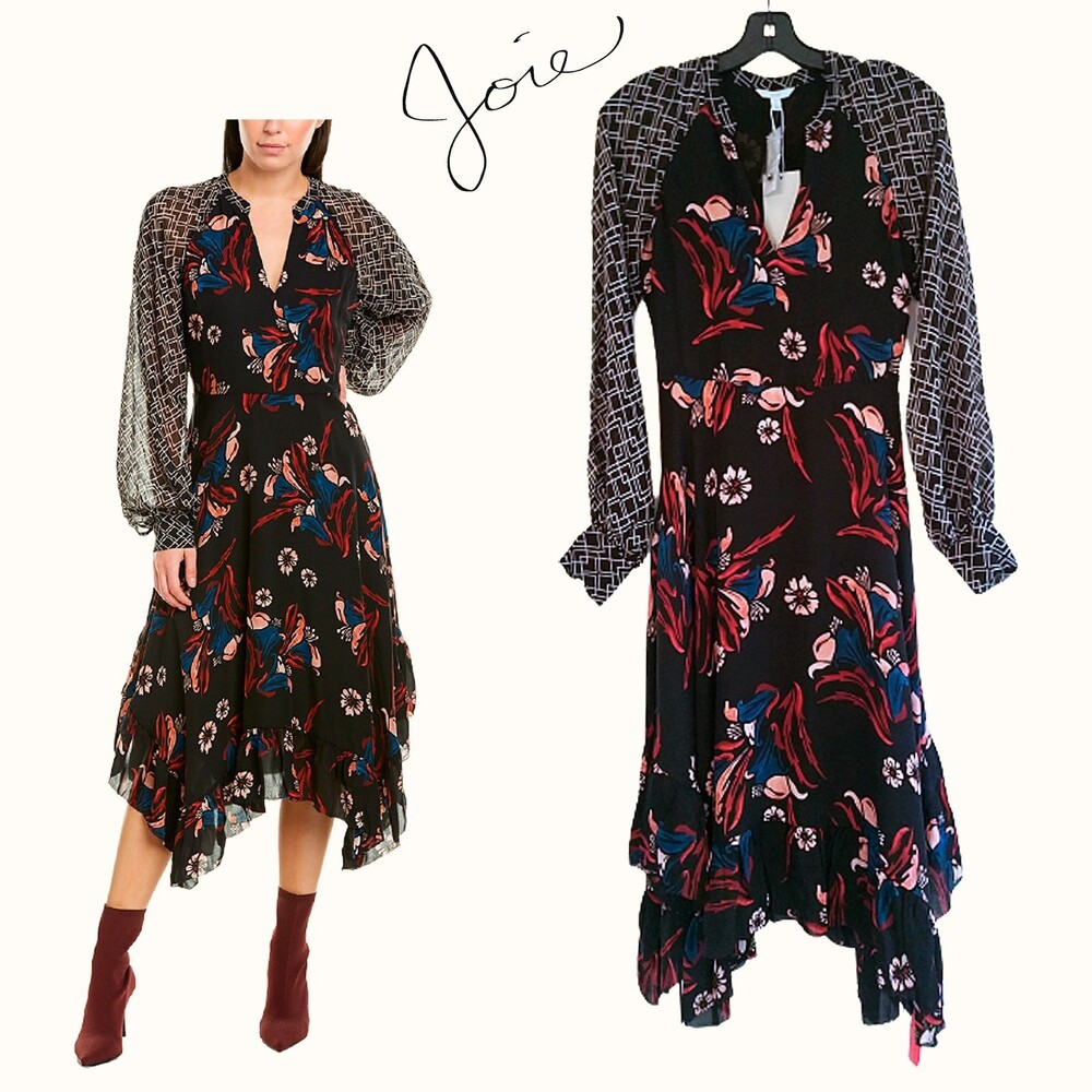JOIE NEW Bohemian MORLEY Floral 100% Silk Asymmetric Dress 0